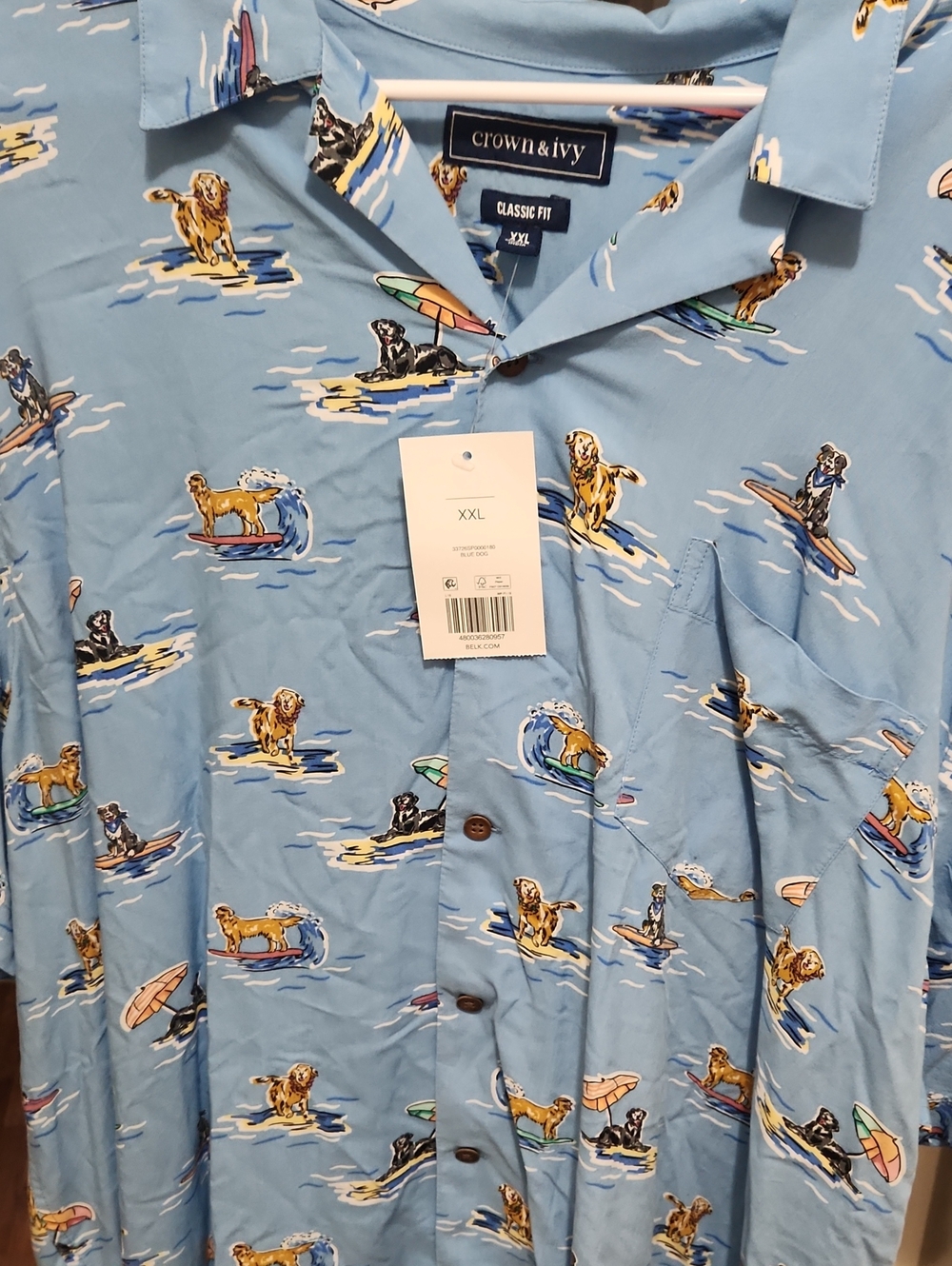 Crown & Ivy Light Blue Surf Dog Print Casual Button-Down Shirt